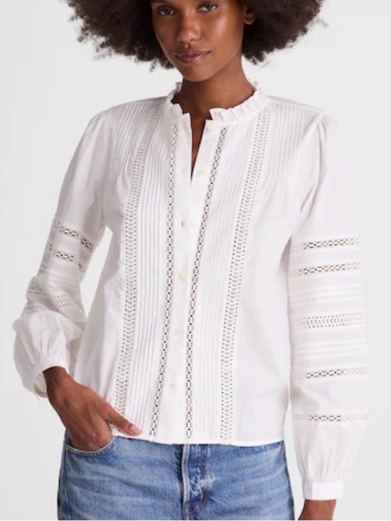 Madewell Tops - New! Madewell White Pintuck & Lace Inset Blouse - Women